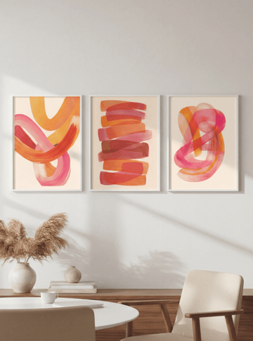 Orange Sunset Abstract Wave Trio wall - art - picture - poster