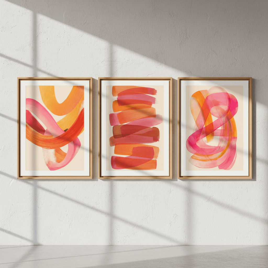 Orange Sunset Abstract Wave Trio wall - art - picture - poster