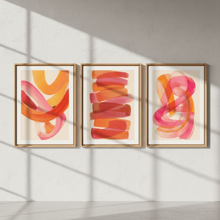 Orange Sunset Abstract Wave Trio wall - art - picture - poster