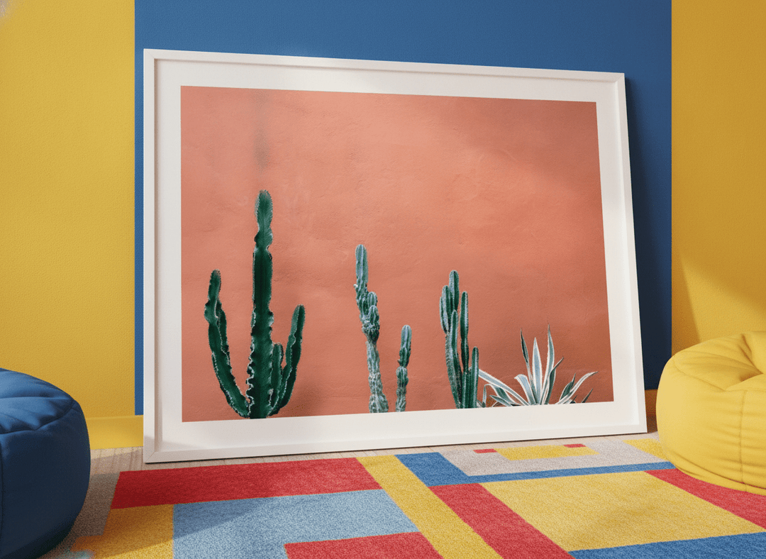 Bold wall art styled in a colourful, eclectic modern home