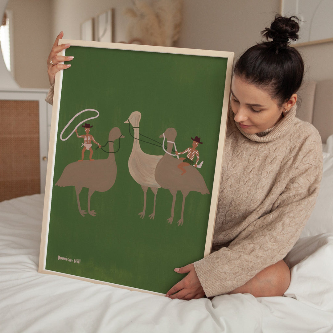 Our Emu Mob Indigenous Artwork Portrait by Domica Hill wall - art - picture - poster