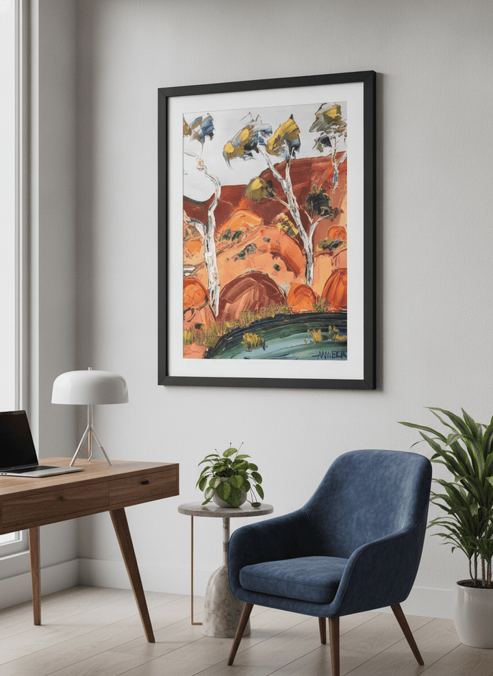 Contemporary wall art featured in a bright modern office workspace