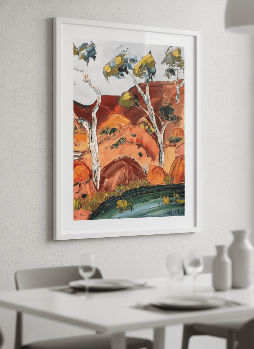 Wall art styled above a dining table in a contemporary home