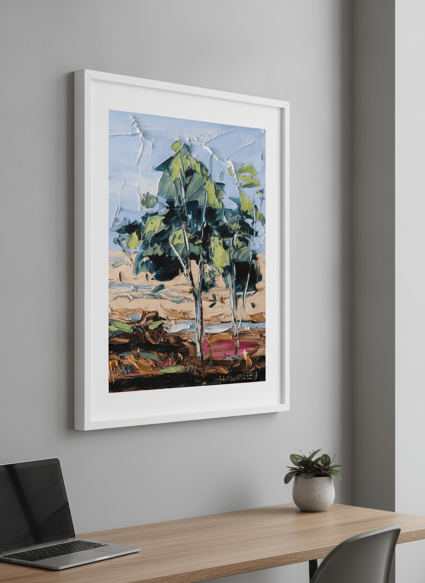 Contemporary wall art featured in a bright modern office workspace