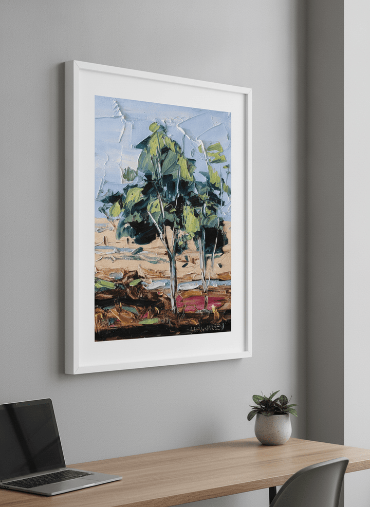 Contemporary wall art featured in a bright modern office workspace