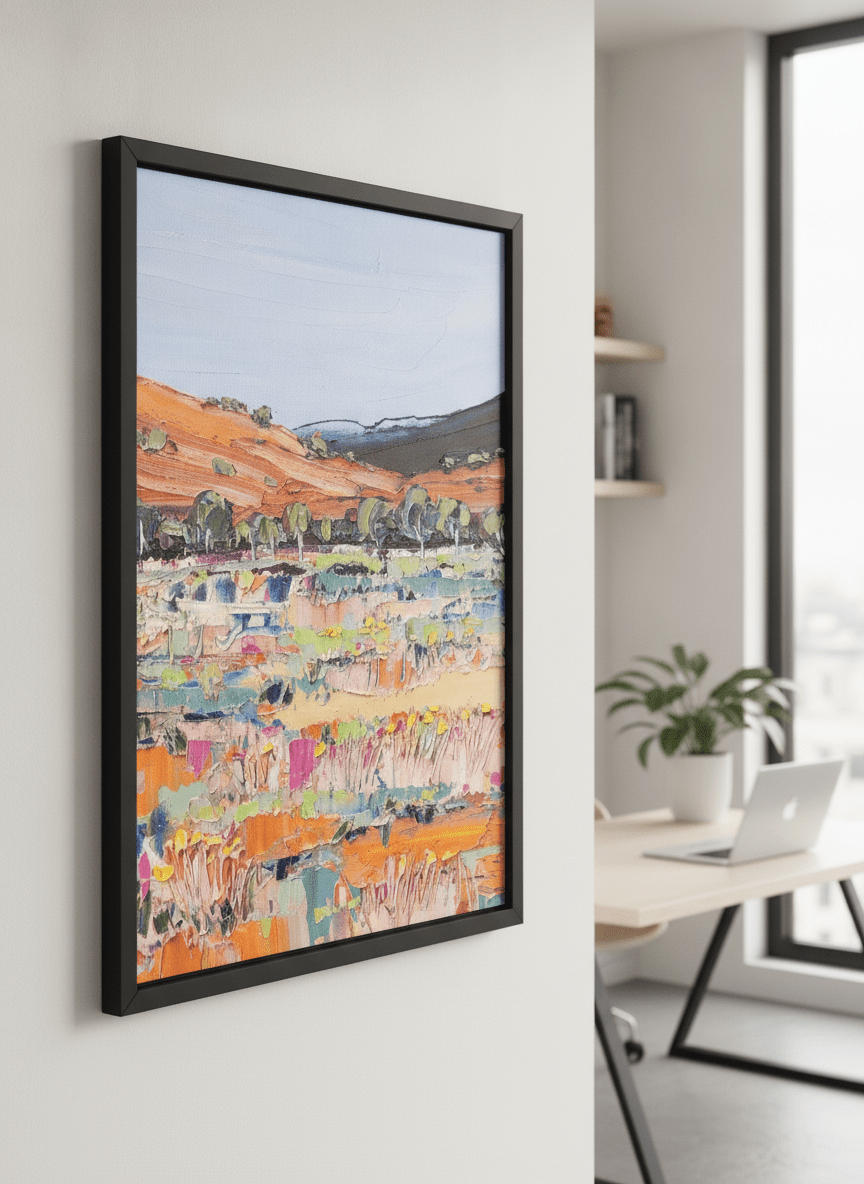 Contemporary wall art featured in a bright modern office workspace