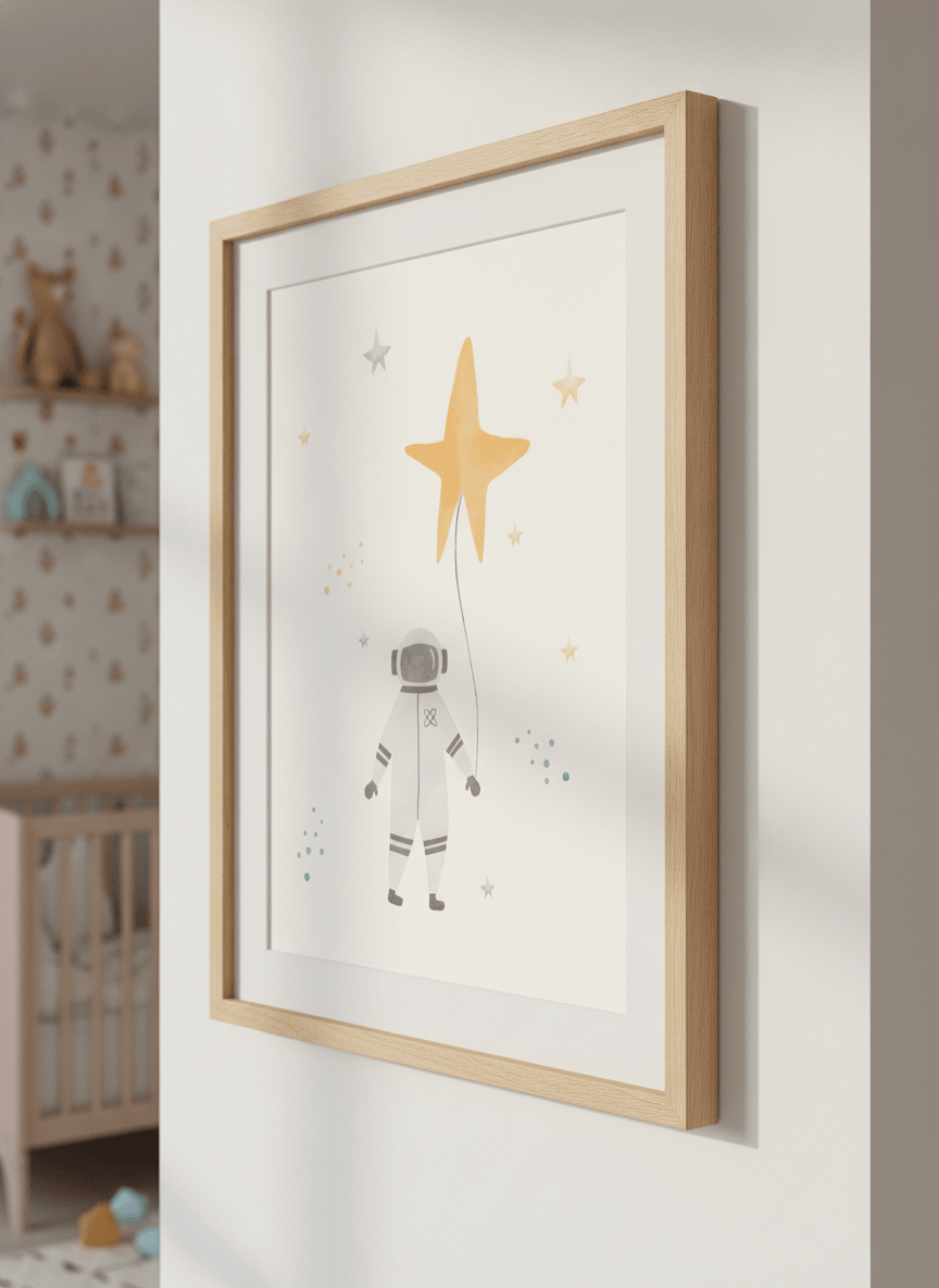 Soft neutral wall art styled in a serene nursery with pastel tones