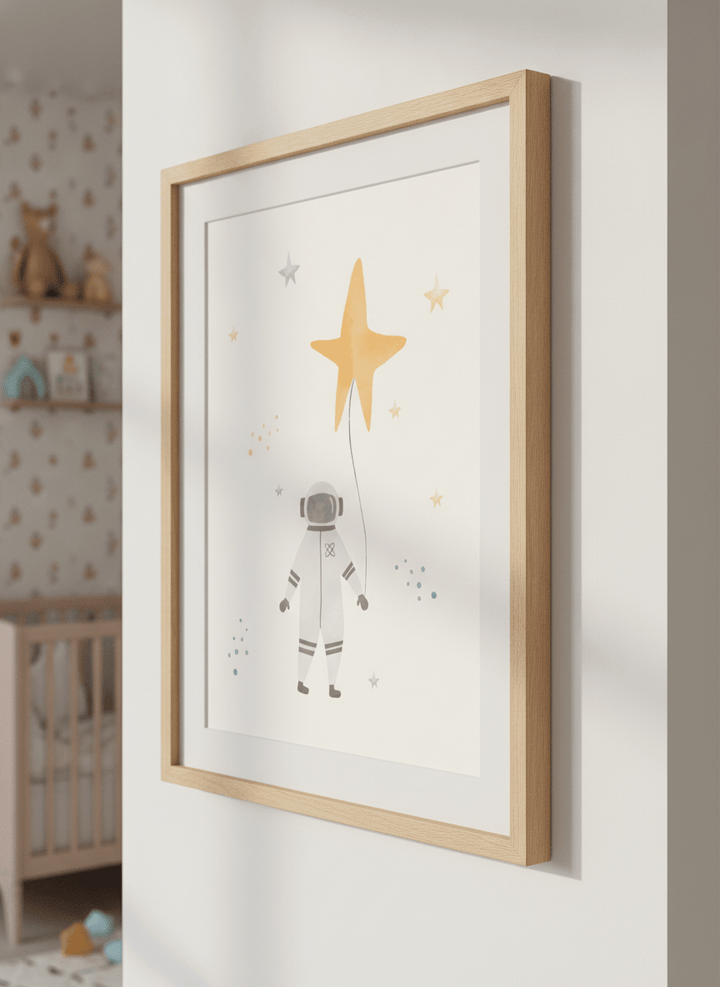 Soft neutral wall art styled in a serene nursery with pastel tones