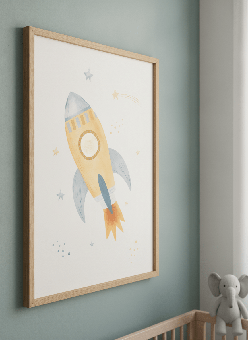 Soft neutral wall art styled in a serene nursery with pastel tones