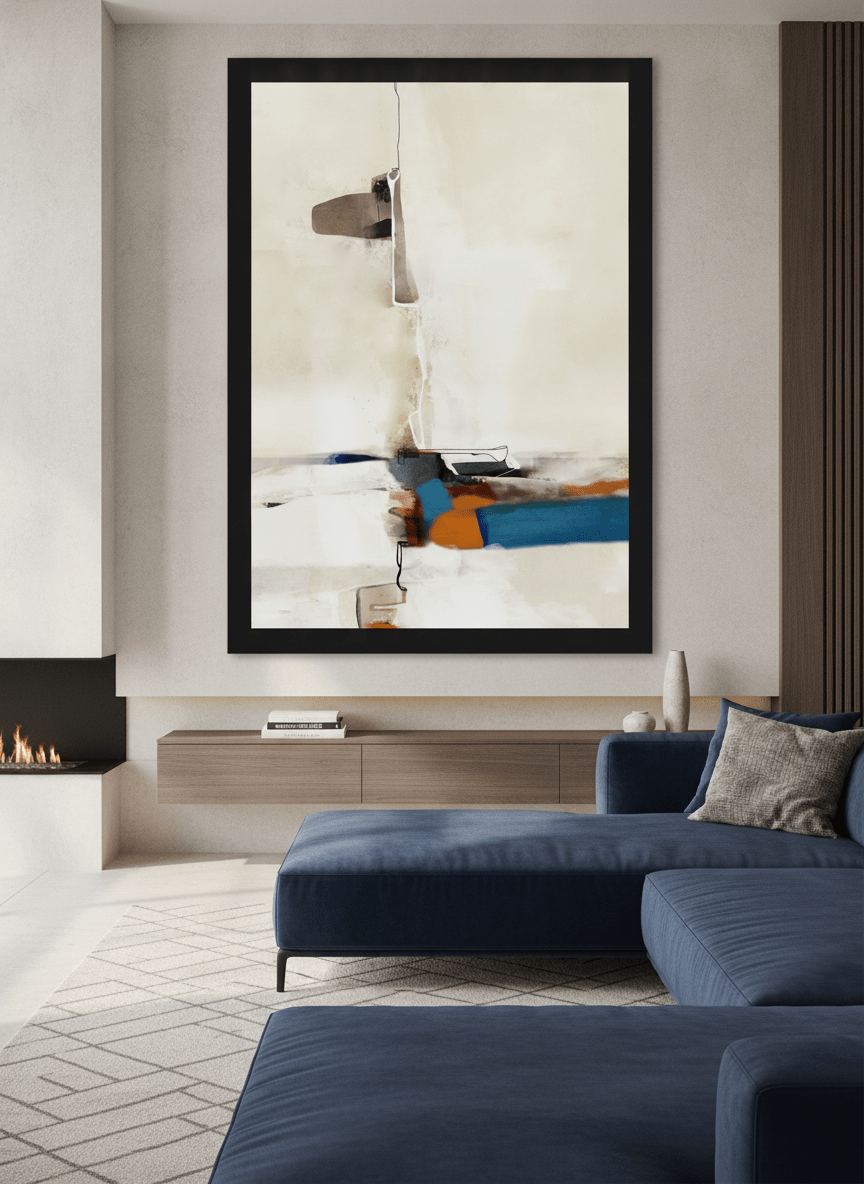 Monumental artwork centred on a feature wall in a luxe interior