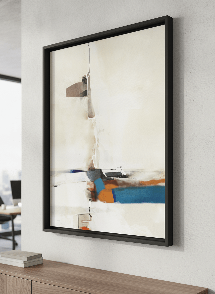 Contemporary wall art featured in a bright modern office workspace