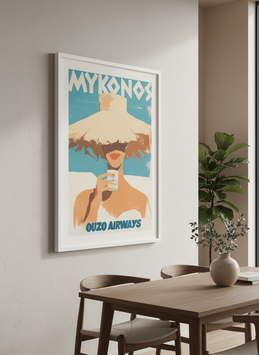 Wall art styled above a dining table in a contemporary home