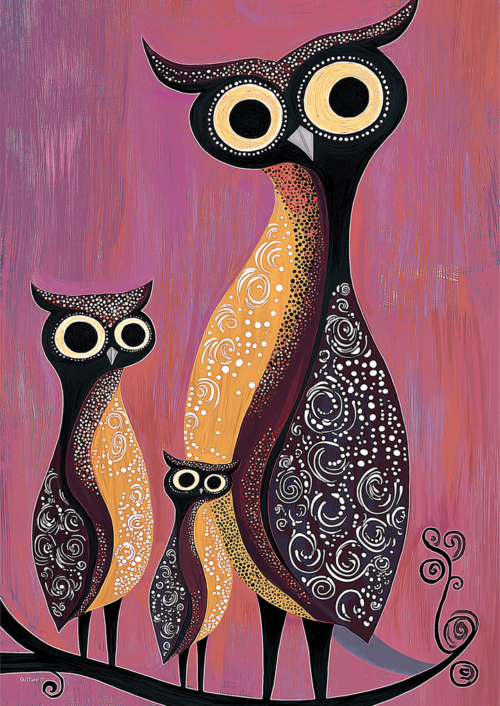 Owl Oil Illustration Kids Prints - Style My Wall