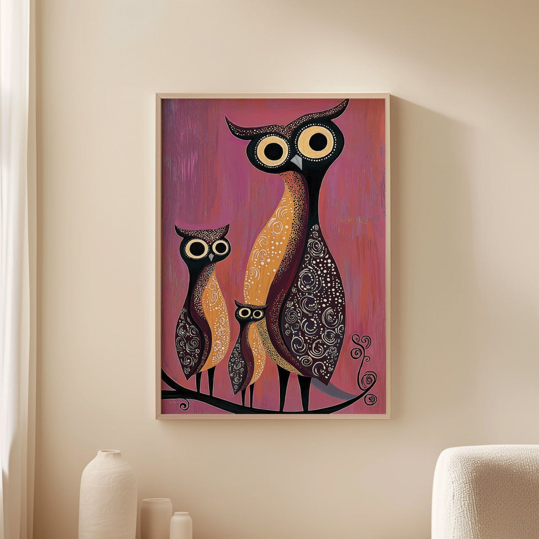 Owl Oil Illustration Kids Prints - Style My Wall