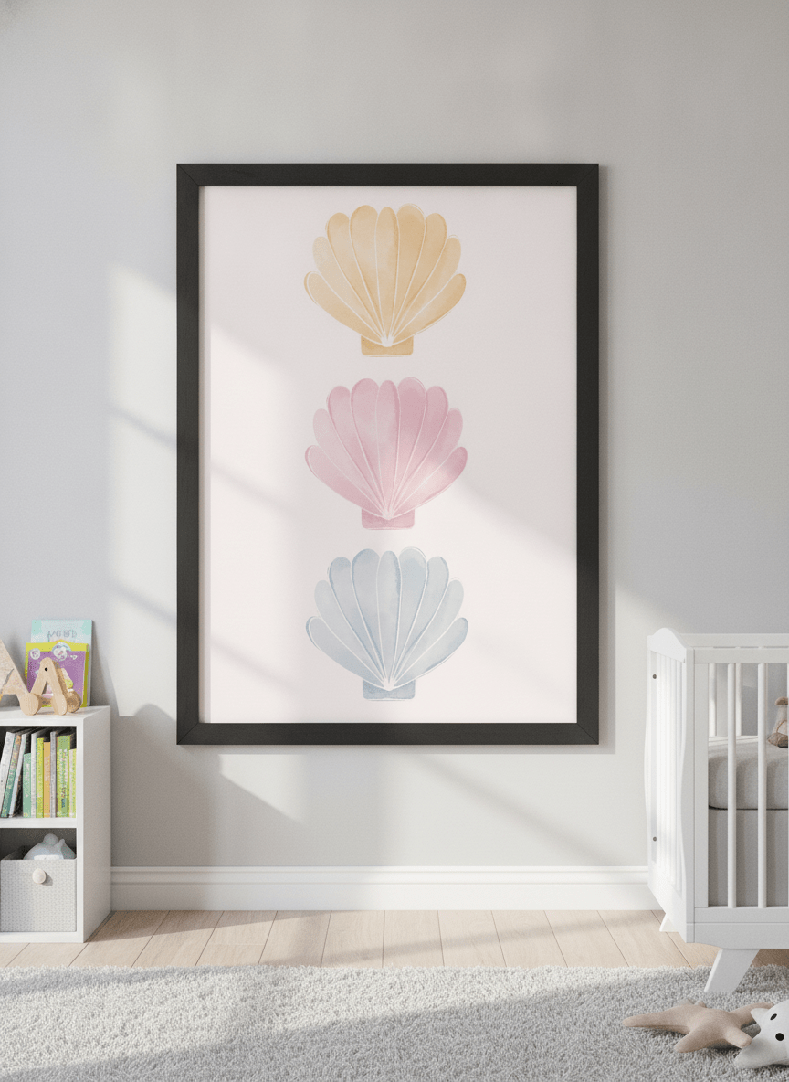 Soft neutral wall art styled in a serene nursery with pastel tones