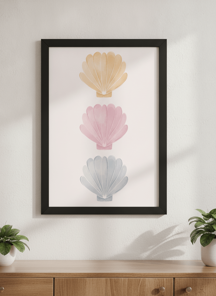 Modern wall art styled above a sofa in a neutral living room