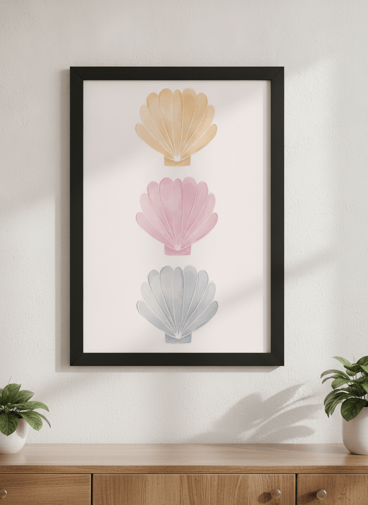 Modern wall art styled above a sofa in a neutral living room