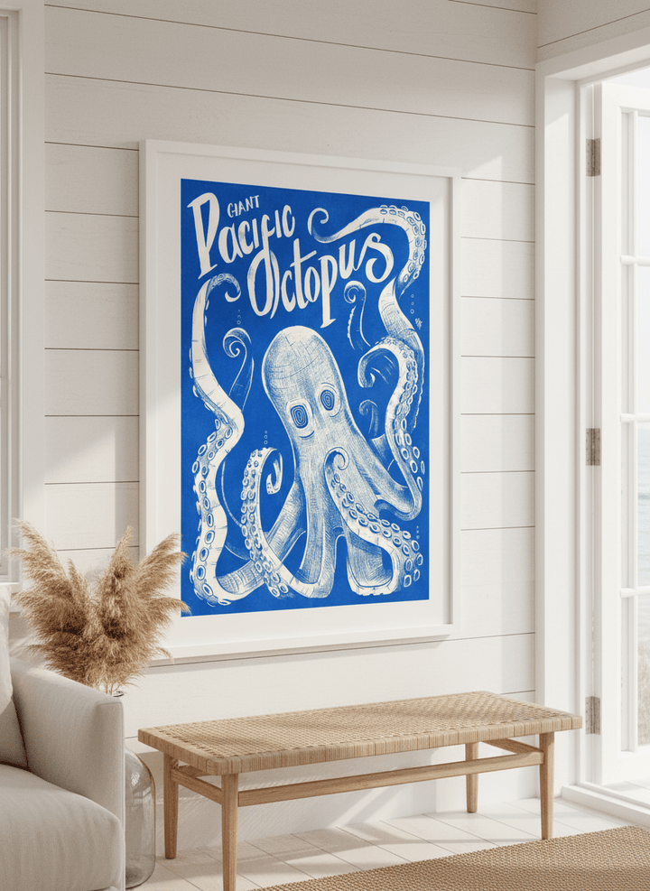 Neutral wall art displayed in a sunny coastal beach house