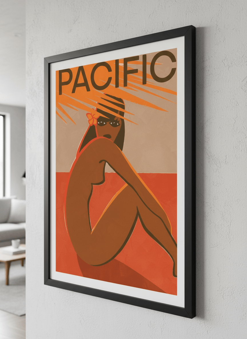 Modern wall art styled above a sofa in a neutral living room