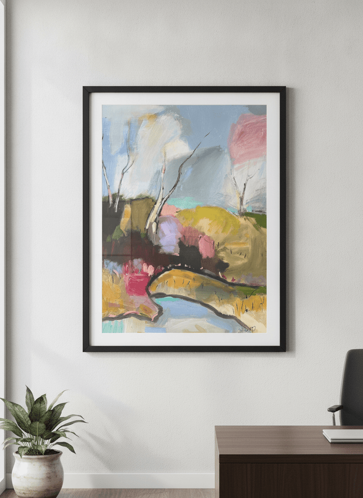 Contemporary wall art featured in a bright modern office workspace