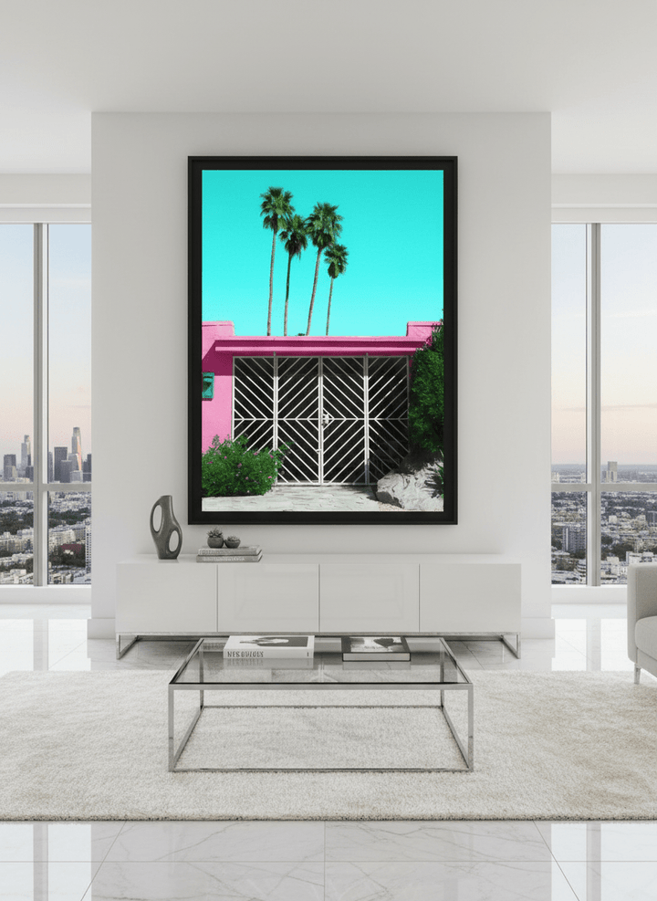 Monumental artwork centred on a feature wall in a luxe interior