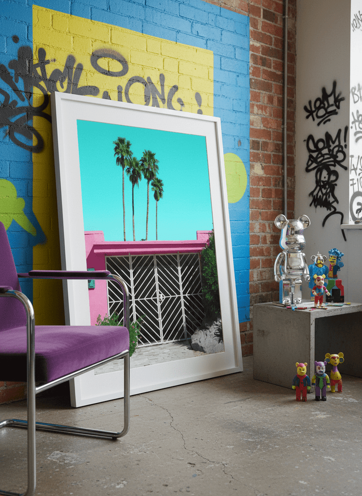 Bold wall art styled in a colourful, eclectic modern home