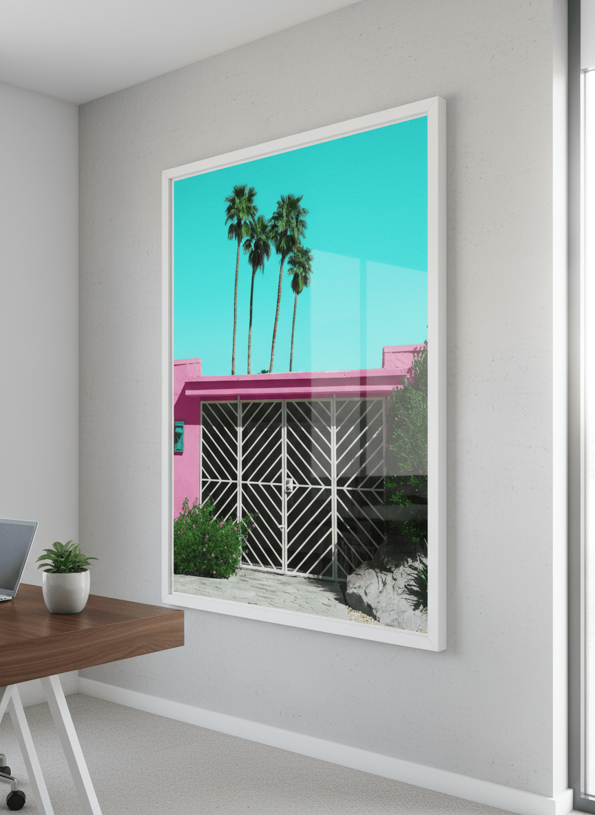 Contemporary wall art featured in a bright modern office workspace