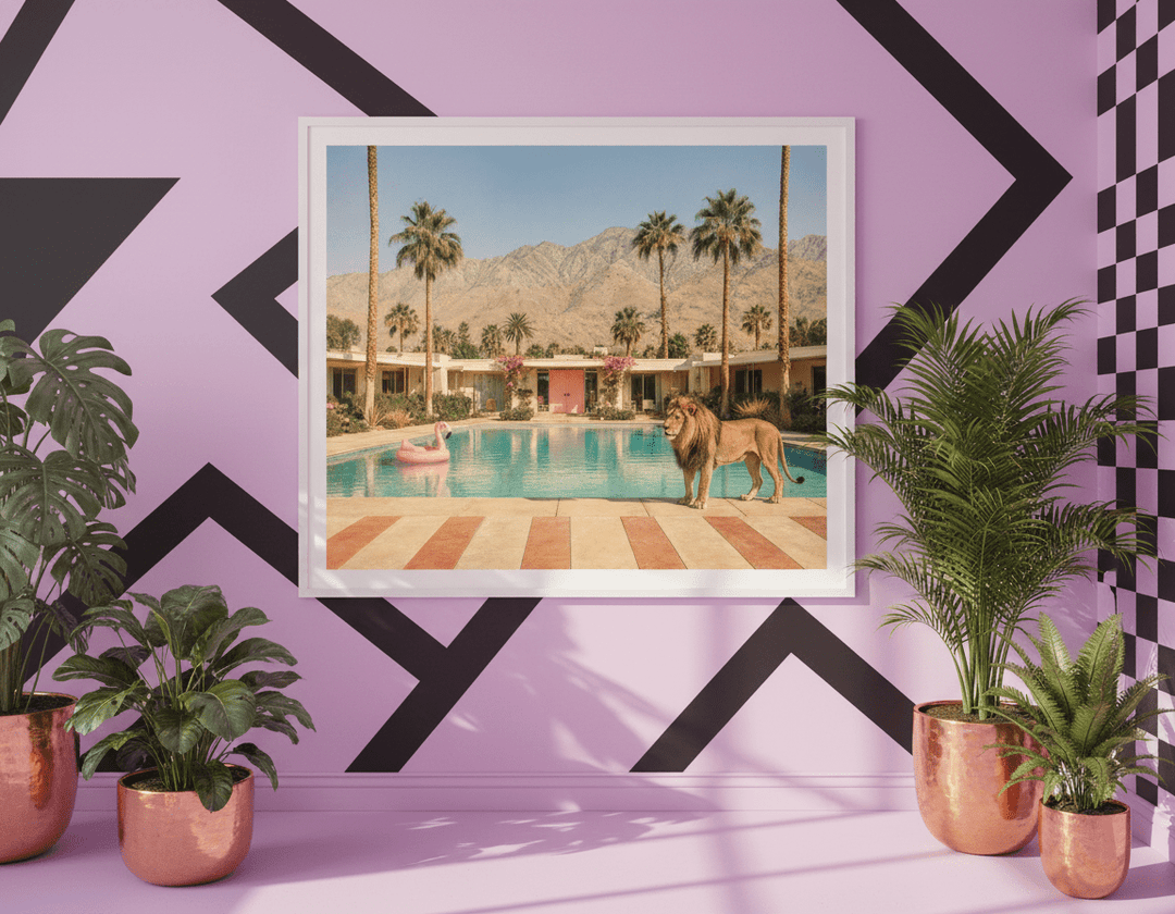 Bold wall art styled in a colourful, eclectic modern home