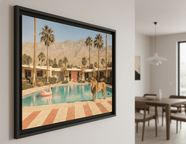 Wall art styled above a dining table in a contemporary home