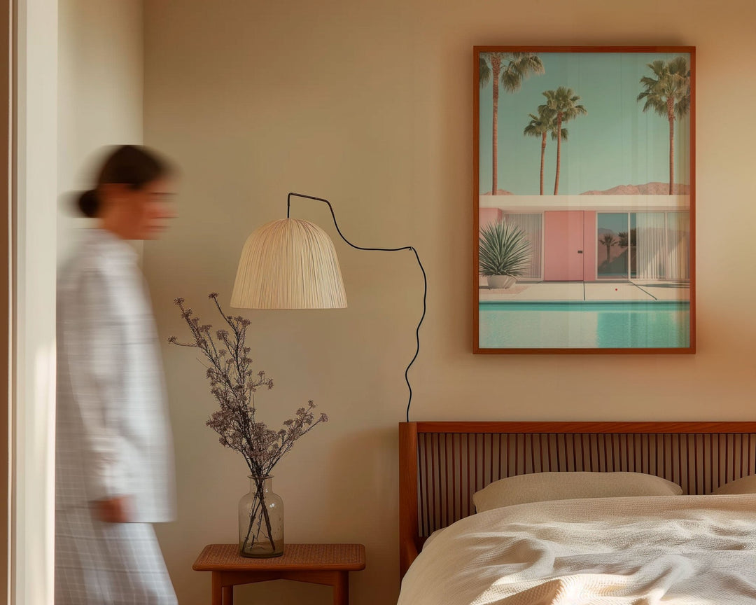 Palm Springs Pastel Pink Door Pool Getaway,livingroom,timber border