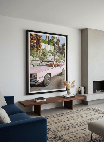 Monumental artwork centred on a feature wall in a luxe interior