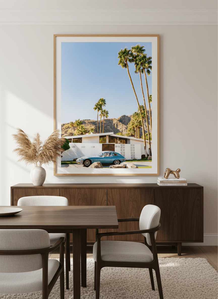 Monumental artwork centred on a feature wall in a luxe interior