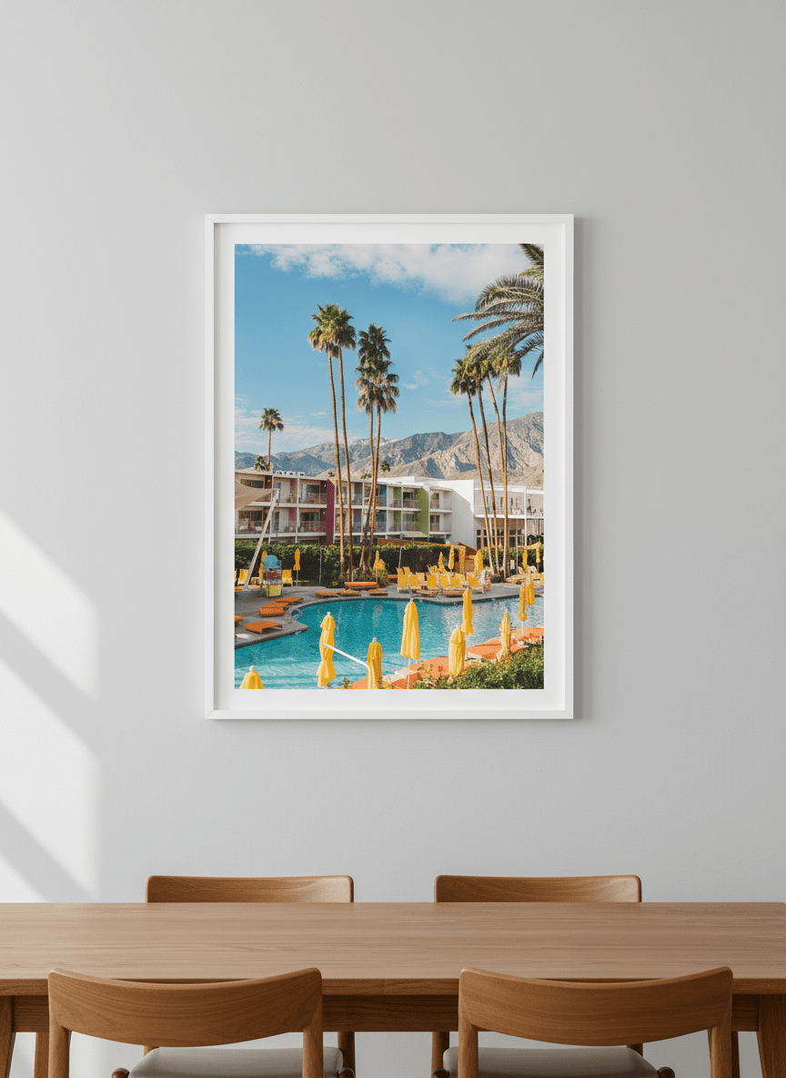 Wall art styled above a dining table in a contemporary home
