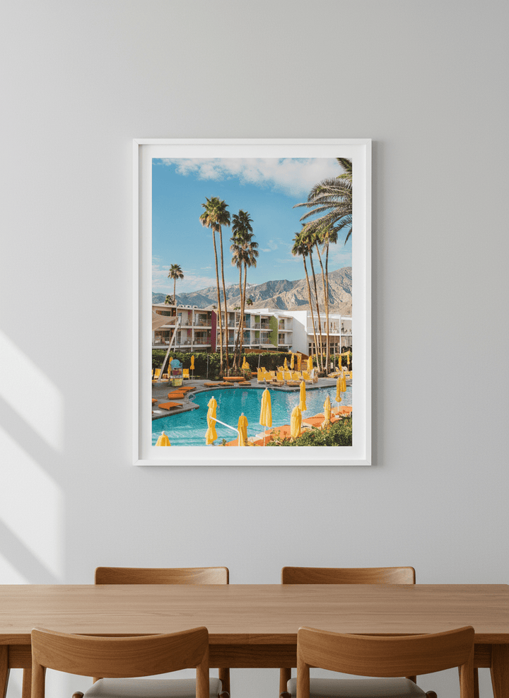 Wall art styled above a dining table in a contemporary home