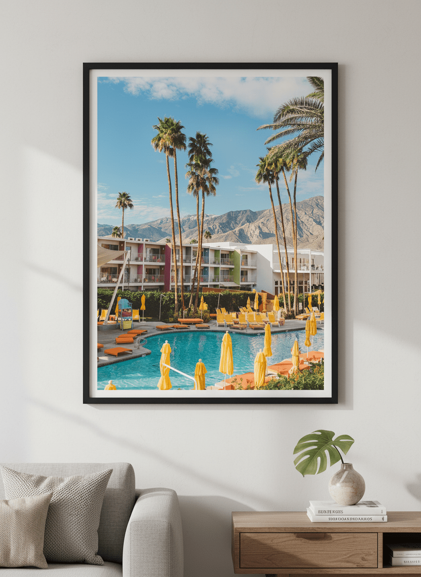 Modern wall art styled above a sofa in a neutral living room
