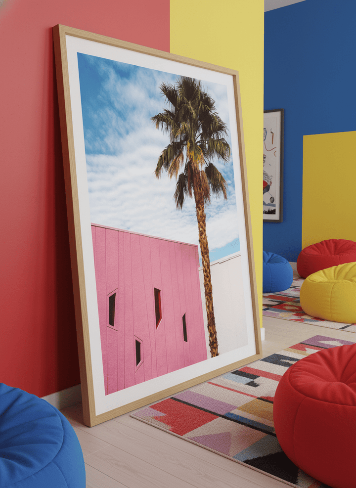 Bold wall art styled in a colourful, eclectic modern home