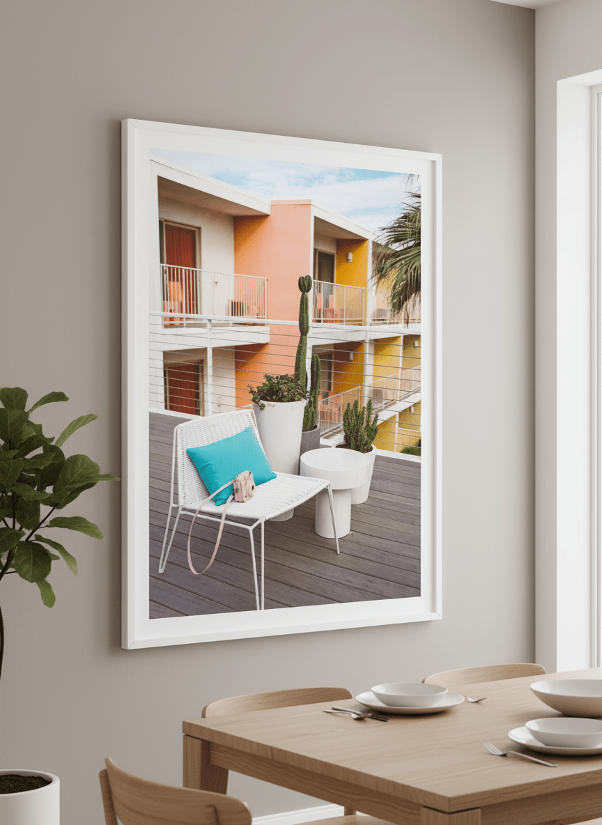 Wall art styled above a dining table in a contemporary home