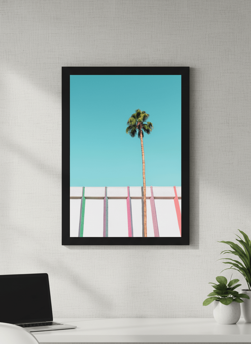 Contemporary wall art featured in a bright modern office workspace