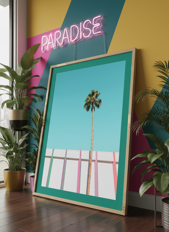 Bold wall art styled in a colourful, eclectic modern home