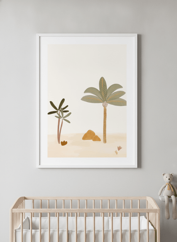 Soft neutral wall art styled in a serene nursery with pastel tones
