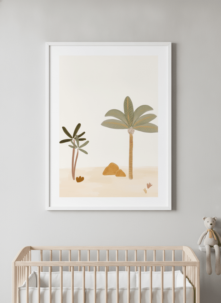 Soft neutral wall art styled in a serene nursery with pastel tones