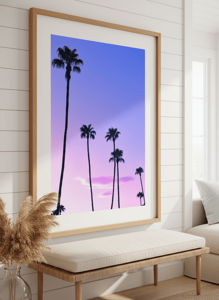 Neutral wall art displayed in a sunny coastal beach house