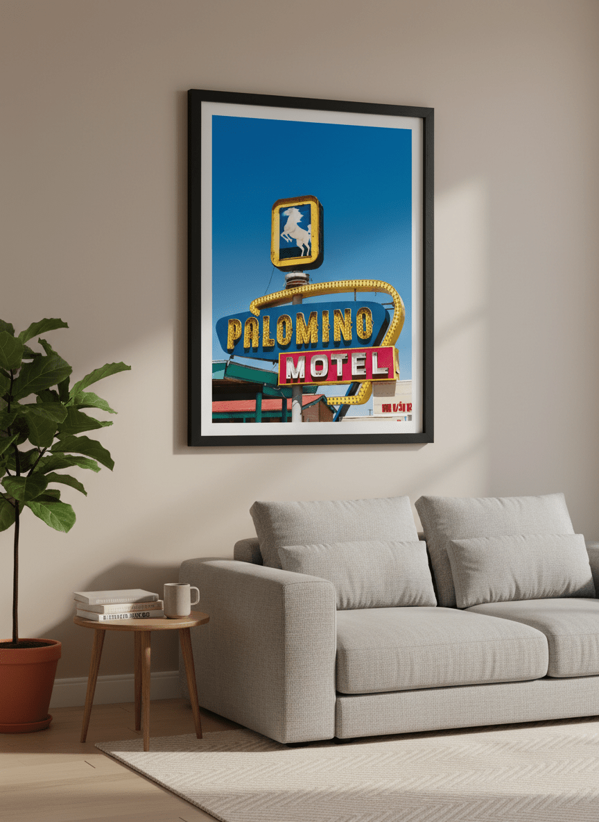 Modern wall art styled above a sofa in a neutral living room