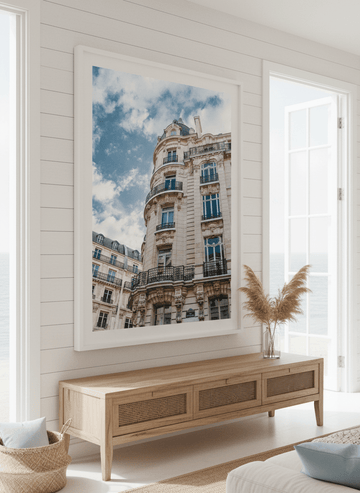 Neutral wall art displayed in a sunny coastal beach house