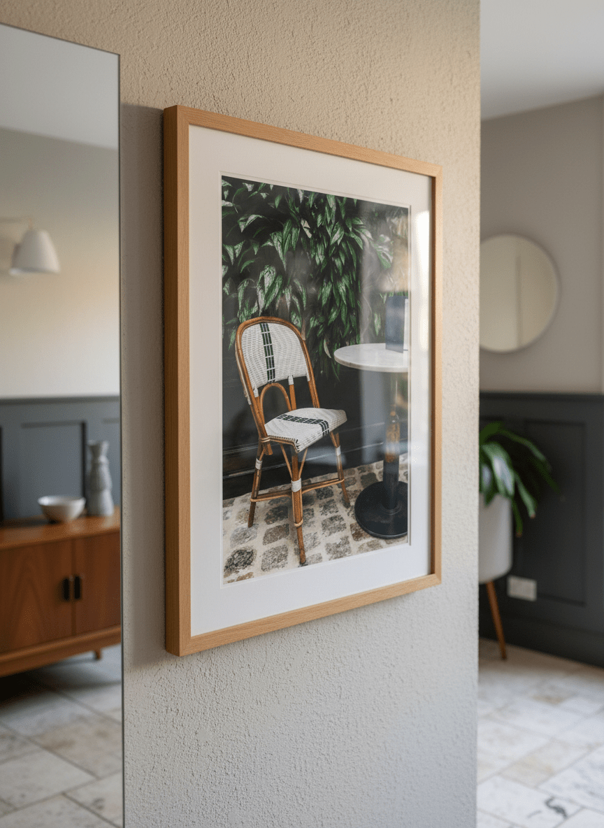 Wall art styled above a dining table in a contemporary home