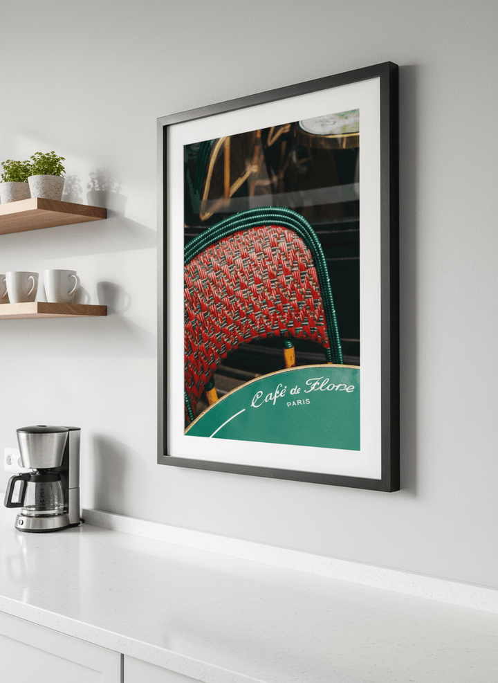 Artwork styled on the wall of a bright modern kitchen