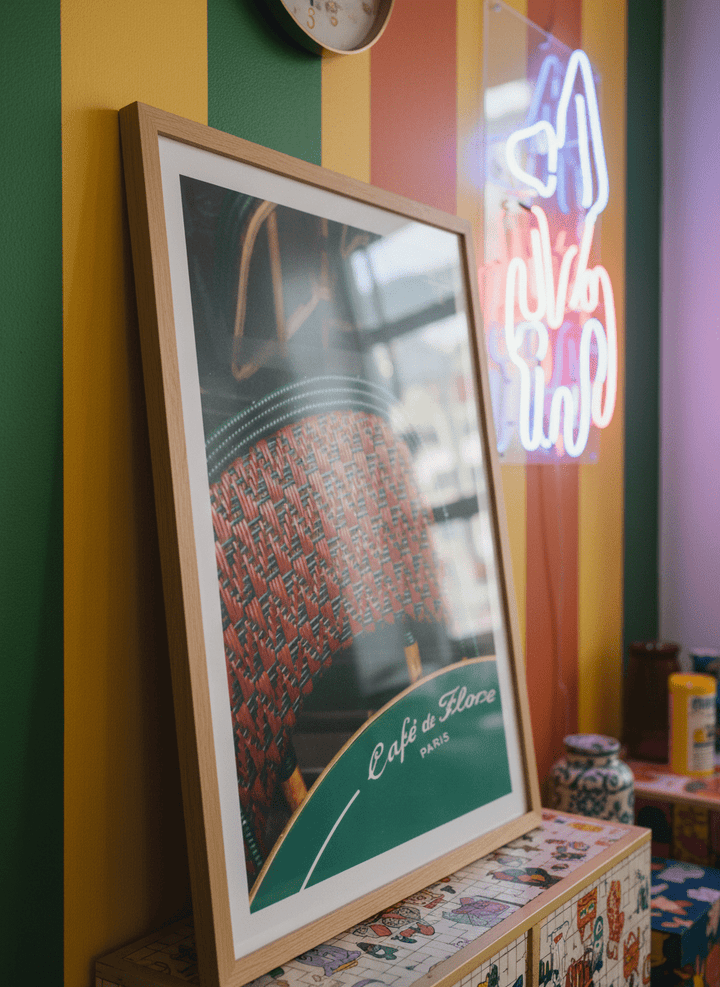 Bold wall art styled in a colourful, eclectic modern home