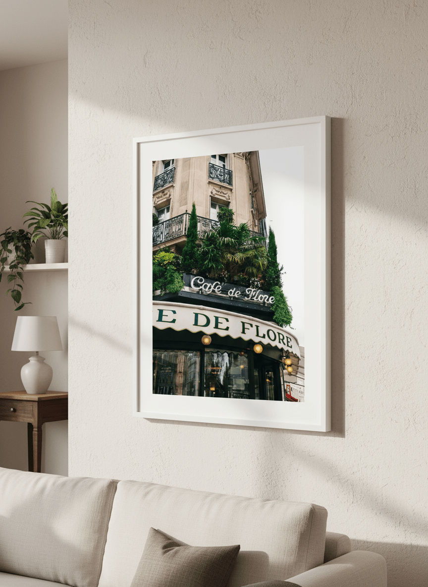 Modern wall art styled above a sofa in a neutral living room