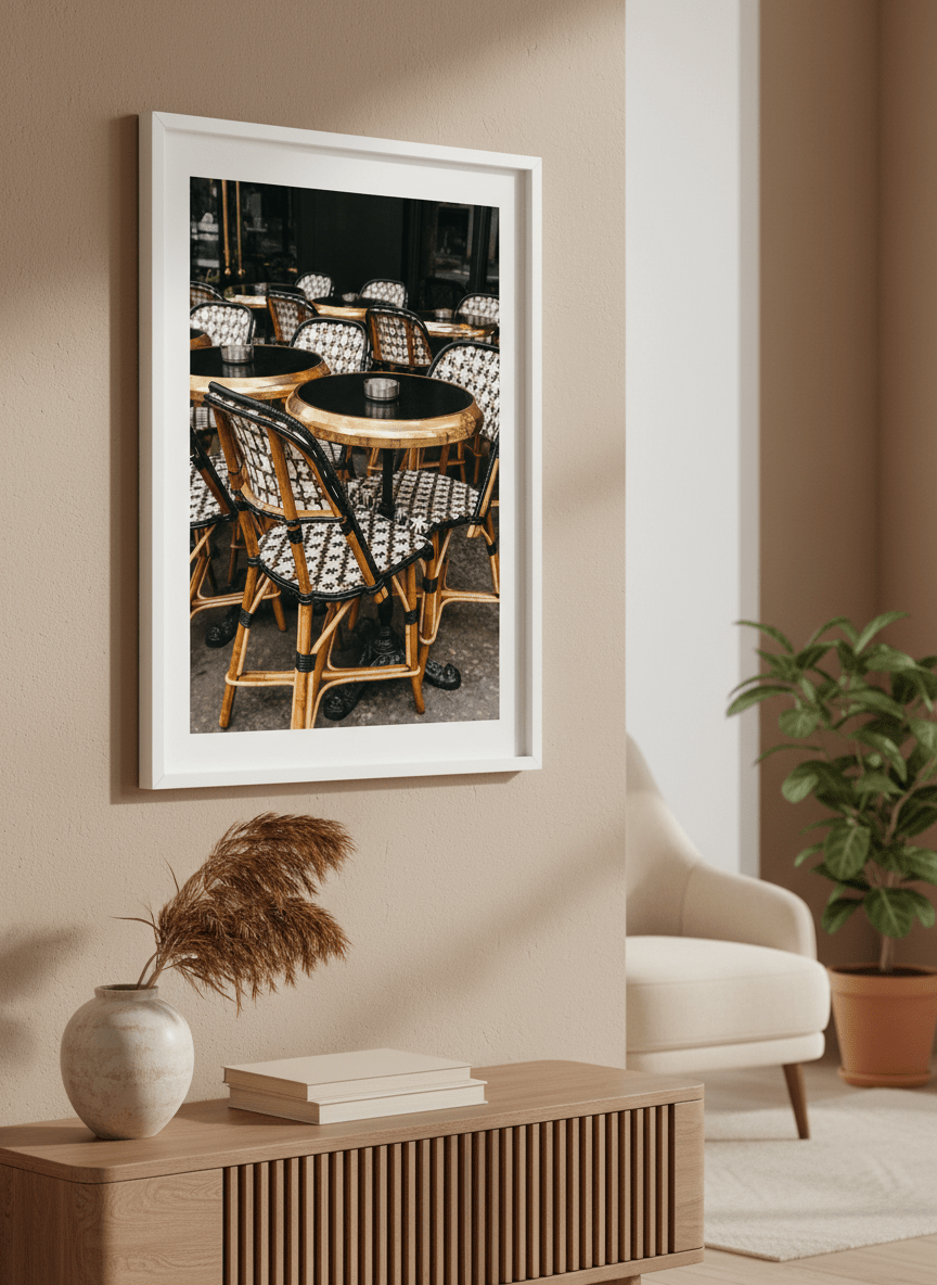 Modern wall art styled above a sofa in a neutral living room