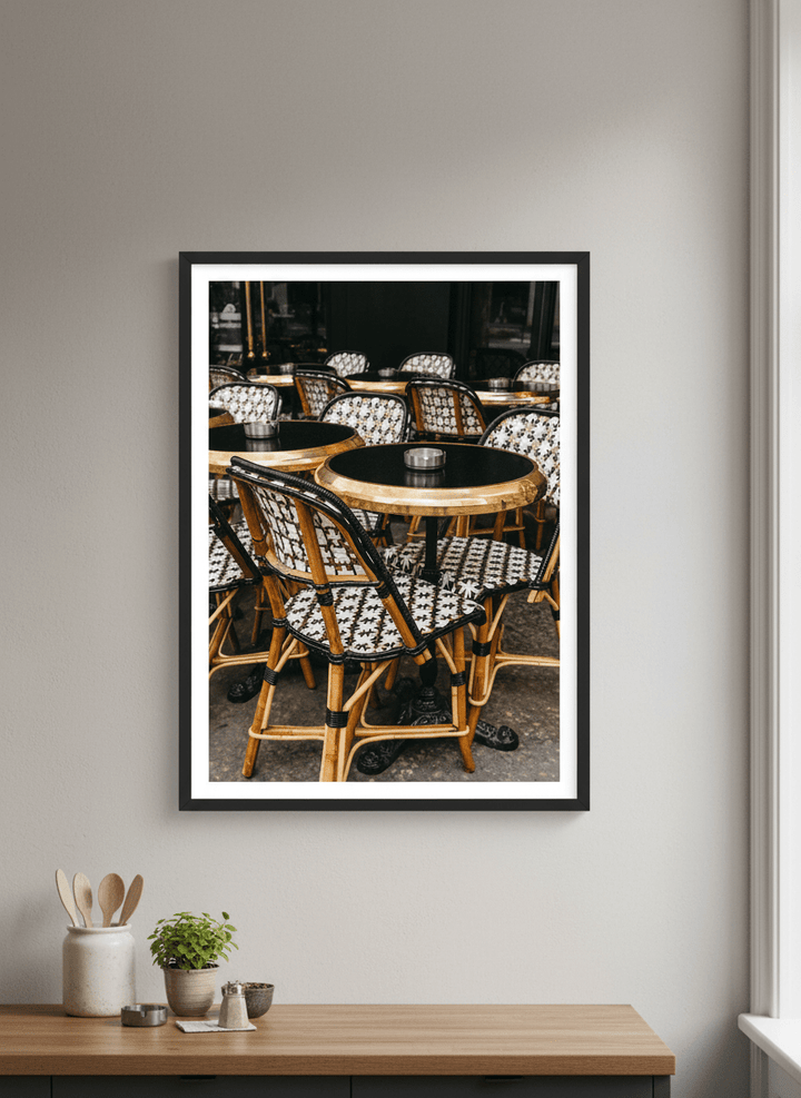 Artwork styled on the wall of a bright modern kitchen